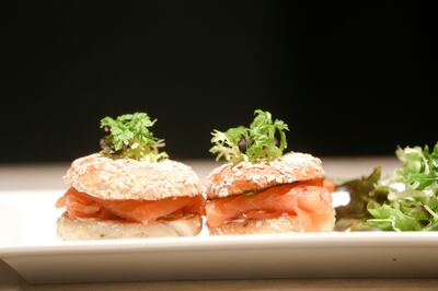 Dubai, UAE, September 16, 2013: 

Ixir, a spa inside of the Jumeirah Zabeel Saray, offers its clients a detox diet. The meals are all gluten free. 

Seen here are gluten free salmon bagels.
Lee Hoagland/The National *** Local Caption ***  LH1609_DETOX_DIET_08.JPG