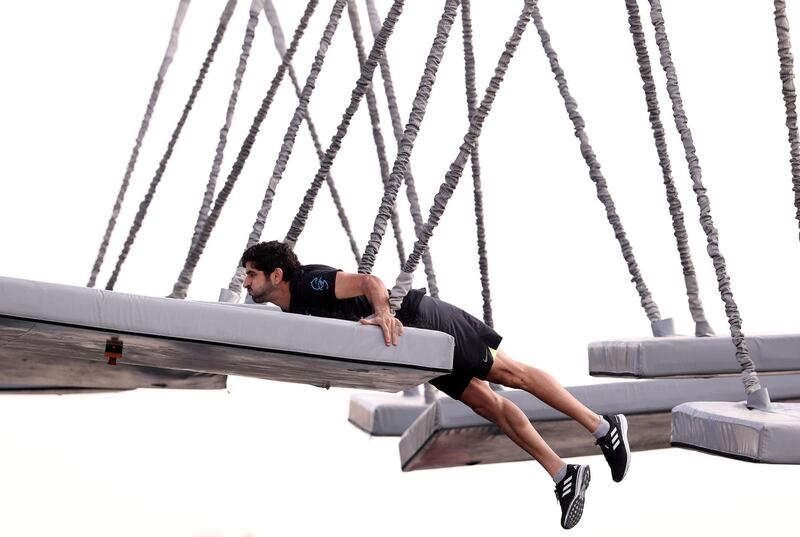 Dubai, United Arab Emirates - March 04, 2019: Sheikh Hamdan bin Mohammed takes part in the men's heats of the Goverment Games 2019. Thursday the 4th of April 2019. Kite Beach, Dubai. Chris Whiteoak / The National