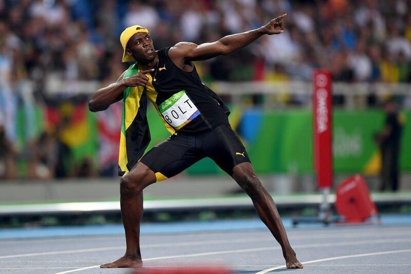 Usain Bolt of Jamaica celebrates winning the men’s 100m final on Day 9 of the Rio 2016 Olympic Games at the Olympic Stadium on August 14, 2016 in Rio de Janeiro, Brazil. Shaun Botterill / Getty Images