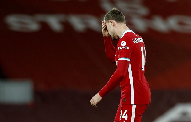 Jordan Henderson, 7 - The captain went close with a first-half effort from outside the box that needed a brilliant save from Pickford but hurt his groin after being pulled back by Doucoure. Replaced by Phillips after 30 minutes. EPA