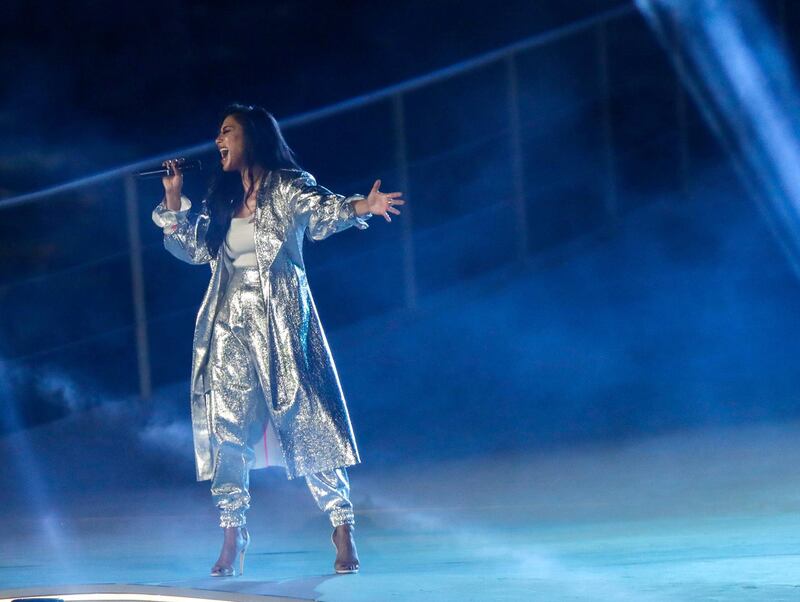 Abu Dhabi, March 21, 2019.  Special Olympics World Games Abu Dhabi 2019. Closing Ceremony. Nicole Scherzinger performs live in the stadium, with her second song, Victorious, written for the Special Olympics. 
Victor Besa/The National Victor Besa/The National