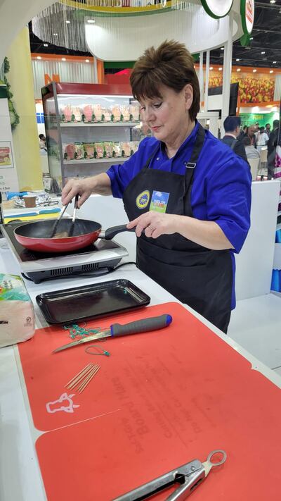 Elwen Roberts prepares a dish at the Gulfood trade show in Dubai earlier this week. Photo: Patrick Ryan