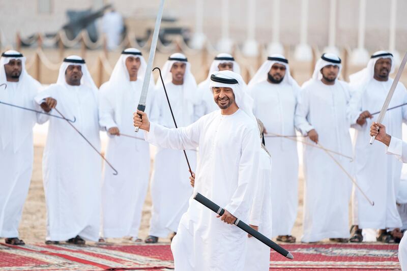 AL WATHBA, ABU DHABI, UNITED ARAB EMIRATES - December 03, 2017: HH Sheikh Mohamed bin Zayed Al Nahyan Crown Prince of Abu Dhabi Deputy Supreme Commander of the UAE Armed Forces (C), attends the Sheikh Zayed Heritage Festival. 


( Rashed Al Mansoori / Crown Prince Court - Abu Dhabi )
---