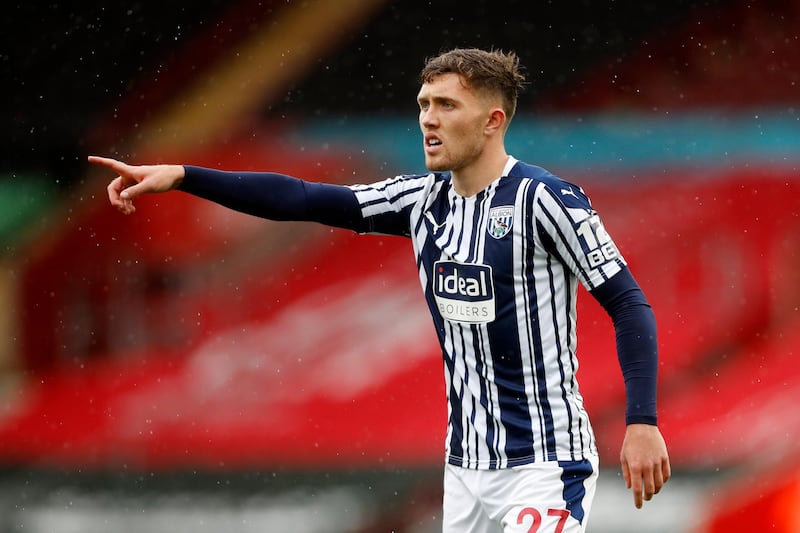 SOUTHAMPTON, ENGLAND - OCTOBER 04: Dara O'Shea of West Bromwich Albion reacts during the Premier League match between Southampton and West Bromwich Albion at St Mary's Stadium on October 04, 2020 in Southampton, England. Sporting stadiums around the UK remain under strict restrictions due to the Coronavirus Pandemic as Government social distancing laws prohibit fans inside venues resulting in games being played behind closed doors. (Photo by Matthew Childs - Pool/Getty Images)