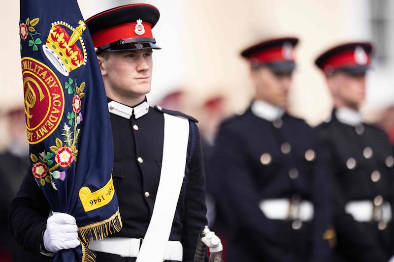 The parade marks the end of 44 weeks of training for 171 cadets. It is the first time King Charles has inspected Sovereign's Parade at Sandhurst since becoming the UK's head of state. AFP