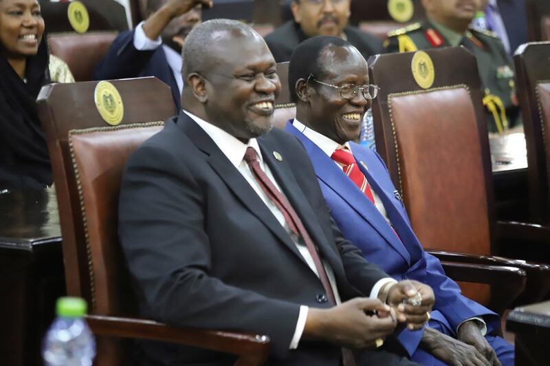 Dr. Riek Machar after swearing in ceremony in Juba, South Sudan. AP