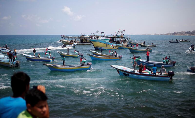 A boat carrying patients and students sails towards Europe aiming to break Israel's blockade on Gaza, at the sea in Gaza May 29, 2018. REUTERS/Mohammed Salem