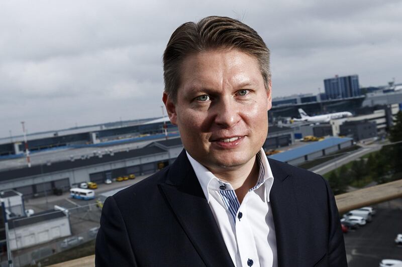 Topi Manner, Finnair's new CEO, poses at the company headquarters in Vantaa, Finland, September 4, 2018. Lehtikuva/Roni Rekomaa via REUTERS      ATTENTION EDITORS - THIS IMAGE WAS PROVIDED BY A THIRD PARTY. NO THIRD PARTY SALES. NOT FOR USE BY REUTERS THIRD PARTY DISTRIBUTORS. FINLAND OUT. NO COMMERCIAL OR EDITORIAL SALES IN FINLAND.