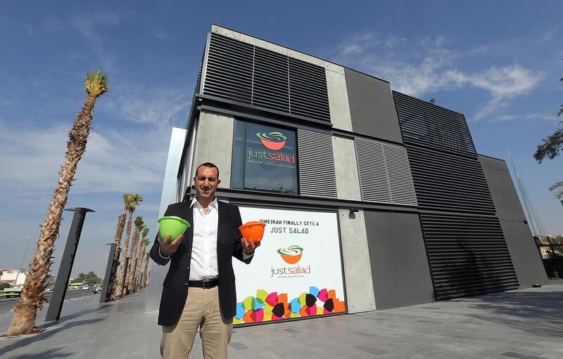 Namir Hourani of the Marj Group, a company that has the franchise for New York health food restaurants Just Salad, is excited about the potential of its new outlet at Boxpark Dubai. Satish Kumar / The National
