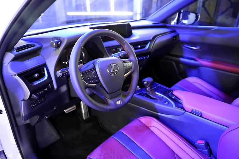 DUBAI , UNITED ARAB EMIRATES , December 8  – 2018 :- Interior view of the new Lexux UX crossover SUV launched at the Emirates Financial Tower in Dubai. ( Pawan Singh / The National ) For Weekend. Story by Adam Workman