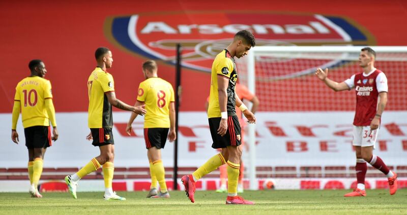 Watford's Adam Masina looks dejected following his side's relegation. PA