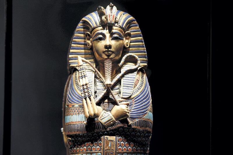 A gold inlaid coffinette of Tutankhamun is pictured during a press visit of the Tutankhamun, Treasures of the Golden Pharaoh exhibition, displaying more than 150 original artefacts, at the Grande Halle de la Villette in Paris, France, March 21, 2019. REUTERS/Benoit Tessier