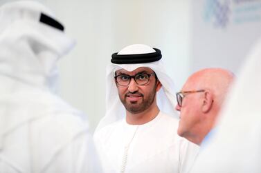 Abu Dhabi, United Arab Emirates - October 16, 2019: Dr Sultan Ahmed Al Jaber. The launch of Mohamed bin Zayed University of Artificial intelligence. Wednesday the 16th of October 2019. Masdar City, Abu Dhabi. Chris Whiteoak / The National