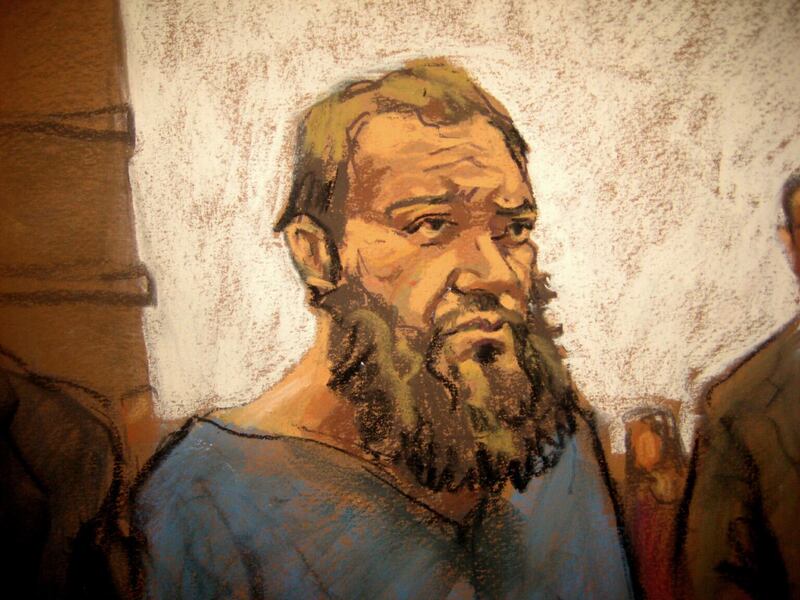 In this courtroom sketch, Muhanad Mahmoud Al Farekh makes a brief appearance at federal court in New York, Thursday, April 2, 2015. Authorities say that the U.S. citizen traveled from Canada to Pakistan to train with al-Qaida in order to carry out jihad and conspired to kill American soldiers. (Jane Rosenberg via AP)