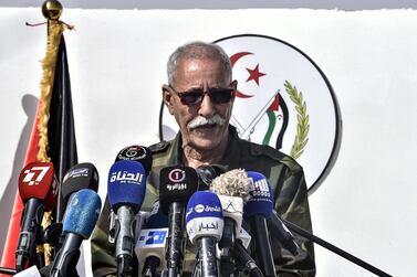 Brahim Ghali, president of the Sahrawi Arab Democratic Republic and secretary general of the Polisario Front, pictured giving a speech in Algeria, is in hospital in northern Spain. AFP
