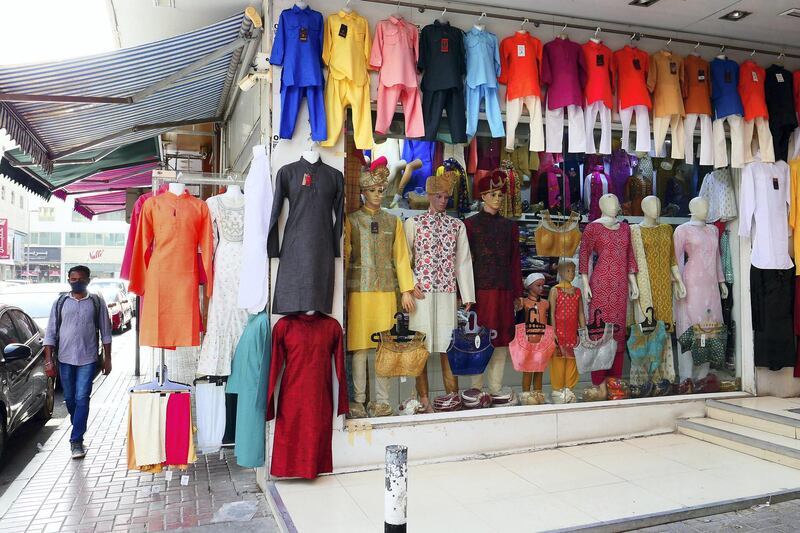 Garments shop in Meena Bazaar in Bur Dubai in Dubai on April 5,2021. Pawan Singh / The National