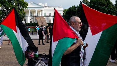 Demonstrators in front of the White House demand a ceasefire in Gaza and for the US to impose conditions on weapon supplies to Israel. Reuters
