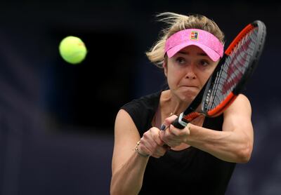 DUBAI, UNITED ARAB EMIRATES - FEBRUARY 19: Elina Svitolina of Ukraine plays a shot in her match against Ons Jabeur of Tunisia during day three of the WTA Dubai Duty Free Tennis Championships at Dubai Tennis Stadium on February 19, 2019 in Dubai, United Arab Emirates. (Photo by Francois Nel/Getty Images)