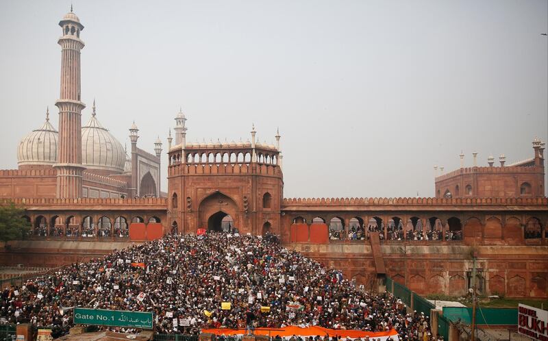 Indians gather for a protest against the Citizenship Amendment Act after Friday prayers outside Jama Masjid in New Delhi, India, Friday, December 20, 2019.AP Photo/Altaf Qadri