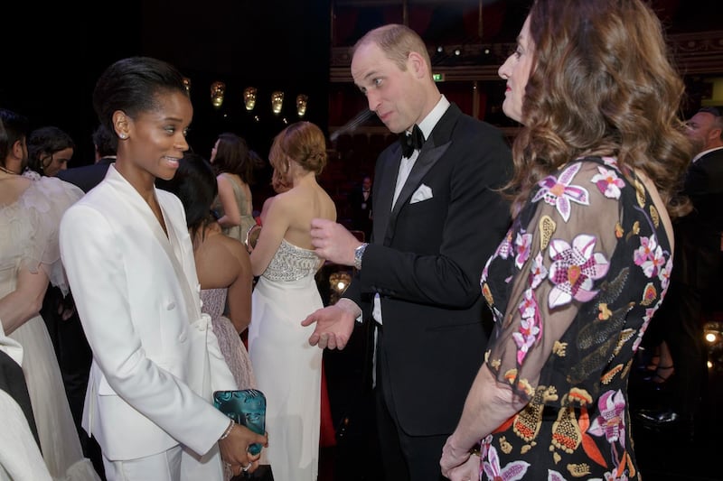 Prince William meets actress Letitia Wright after the Baftas 2019. AP