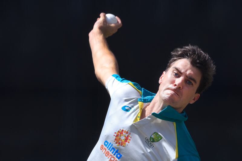 Australia captain Pat Cummins bowls during a training session. Getty Images