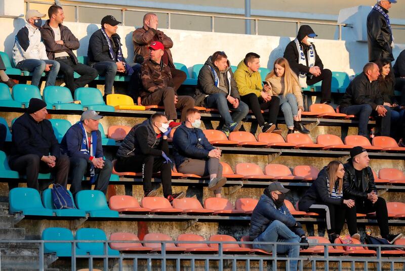 Fans at the OSK Brestsky Stadium in Belarus. Reuters