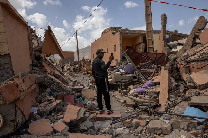 Buildings wrecked by the earthquake in Talat N'Yaaqoub, south of Marrakesh - where the IMF and World Bank are due to hold meetings in October. EPA