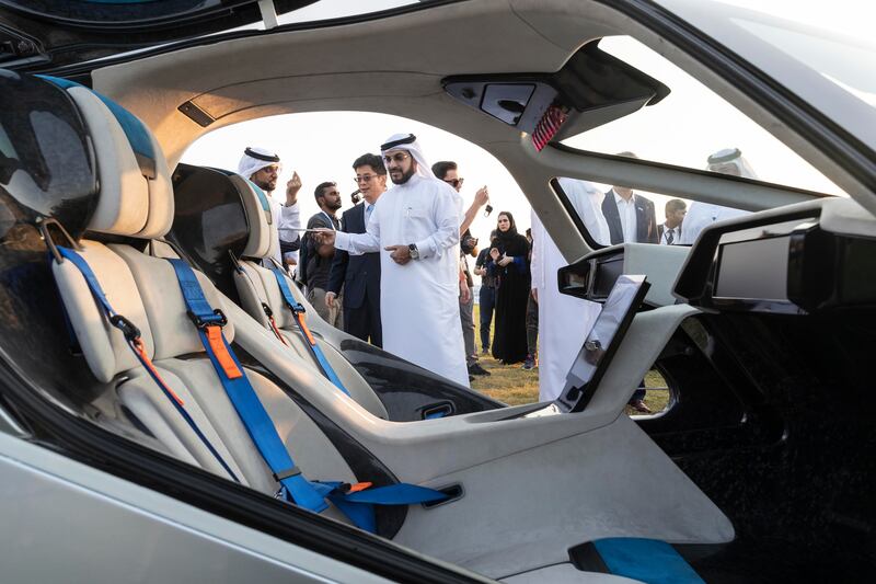Chinese manufacturer XPeng shows off its electric flying car in Dubai Marina. All photos: Antonie Robertson / The National
