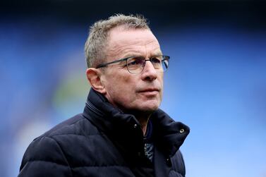 FILE PHOTO: Soccer Football - Premier League - Everton v Manchester United - Goodison Park, Liverpool, Britain - April 9, 2022 Manchester United interim manager Ralf Rangnick before the match REUTERS/Phil Noble EDITORIAL USE ONLY.  No use with unauthorized audio, video, data, fixture lists, club/league logos or 'live' services.  Online in-match use limited to 75 images, no video emulation.  No use in betting, games or single club /league/player publications.   Please contact your account representative for further details.  / File Photo