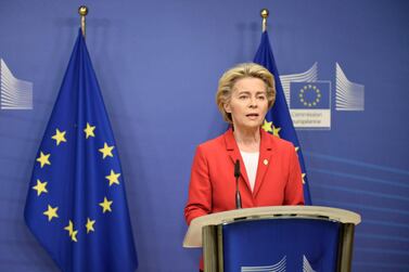 European Commission President Ursula von der Leyen announces legal action against the UK. EPA