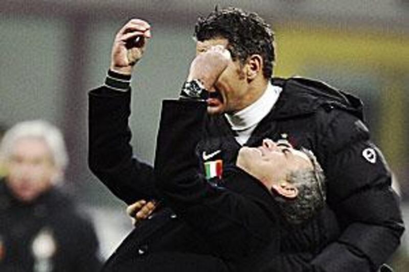 Jose Mourinho celebrates on the touchline during Inter's Milan derby triumph on Sunday.