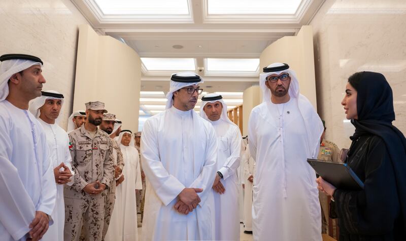 Sheikh Mansour inspects Cop28 preparations, accompanied by Dr Sultan Al Jaber, Cop28 President-designate, Minister of Industry and Advanced Technology, managing director and group chief executive of Adnoc and chairman of Masdar