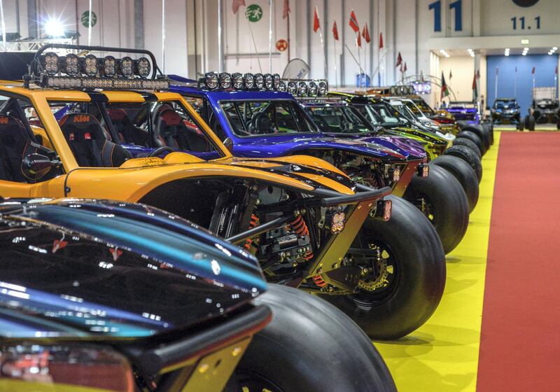 Abu Dhabi, United Arab Emirates -  Buckshot racing vehicles at the International Motor Show and Custom Show Emirates at ADNEC, April 5, 2018. (Khushnum Bhandari/ The National)