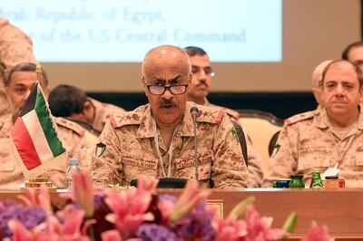 epa07014687 Kuwait's Army Chief of Staff Lieutenant General Mohammad Al-Khader, speak during a meeting of the Gulf cooperation council's (GCC) armed force chiefs of staff and the commander of the US Central Command, in Kuwait City, Kuwait, 12 September 2018.  EPA/NOUFAL IBRAHIM