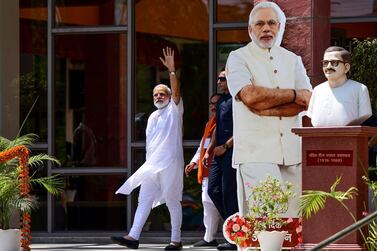 Indian Prime Minister Narendra Modi waves to supporters AFP 