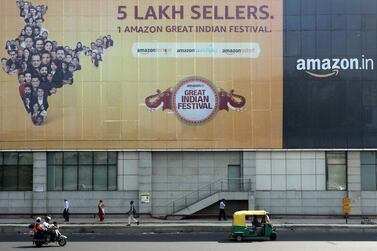 An Amazon India advertisement outside a metro rail station in New Delhi. The company and its competitors are lobbying against the introduction of a new tax on third-party sales made through ecommerce sites. Reuters  