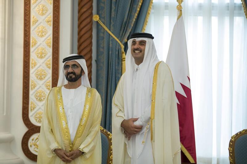 Sheikh Mohammed bin Rashid visits Sheikh Tamim bin Hamad Al Thani, Emir of Qatar, to offer condolences on the passing of his grandfather, Sheikh Khalifa bin Hamad in October. Mohamed Al Hammadi / Crown Prince Court — Abu Dhabi