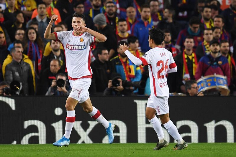 BARCELONA, SPAIN - DECEMBER 07: Ante Budimir of RCD Mallorca celebrates after scoring his team's first goal during the Liga match between FC Barcelona and RCD Mallorca at Camp Nou on December 07, 2019 in Barcelona, Spain. (Photo by Alex Caparros/Getty Images)