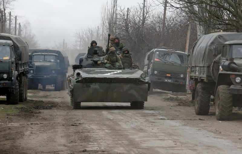 The letter "Z" on an armoured vehicle in the Donetsk enclave. Reuters