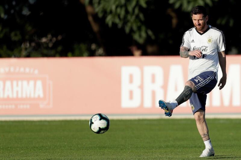 Lionel Messi participates in a training session at Toca da Raposa, in Belo Horizonte, Brazil. EPA