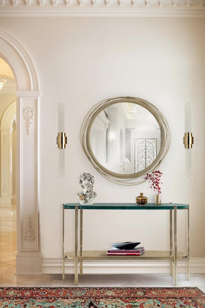 Hotels understand first impressions count. Up the ante at the entrance to your home with this vintage Essential Home console table. Courtesy Essential Home