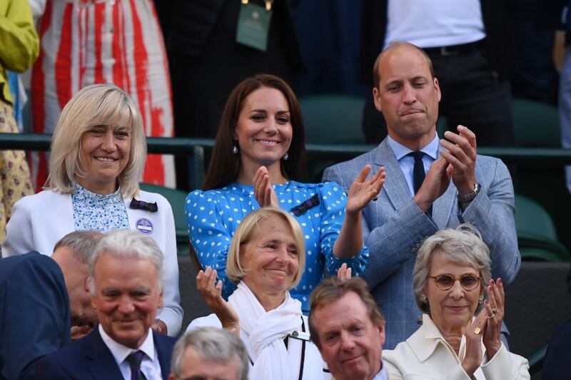 Debbie Jevans CBE, Catherine, Duchess of Cambridge and Prince William, Duke of Cambridge look on during  Cameron Norri's match against David Goffin on Centre Court. Getty Images