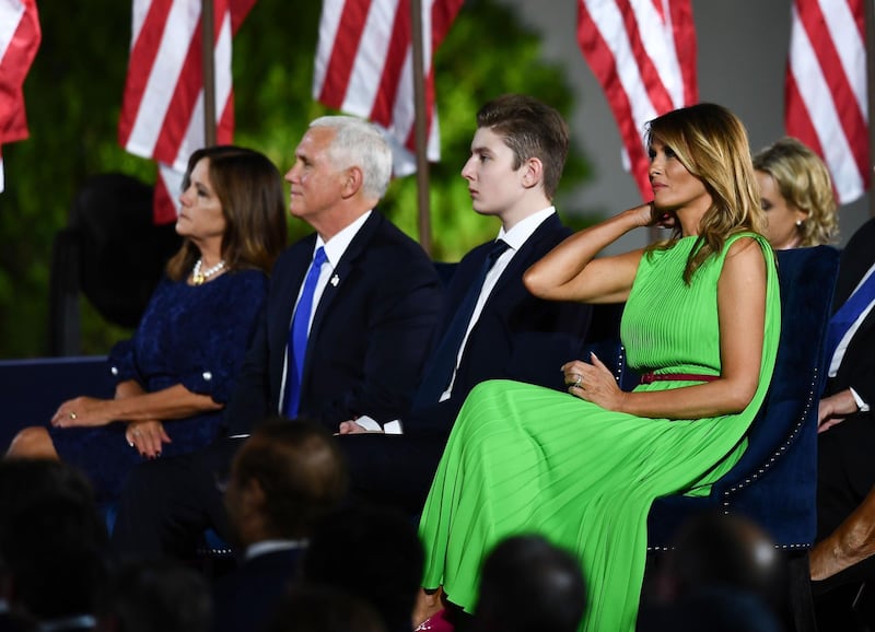 Second lady Karen Pence, Vice President Mike Pence, Barron Trump and US first lady Melania Trump. AFP