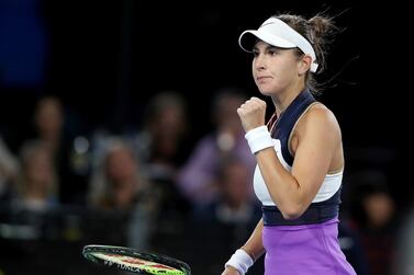 ADELAIDE, AUSTRALIA - FEBRUARY 26: Belinda Bencic of Switzerland celebrates a point against Cori Gauff of the USAduring day five of the Adelaide International WTA 500 at Memorial Drive on February 26, 2021 in Adelaide, Australia.  (Photo by Sarah Reed / Getty Images)