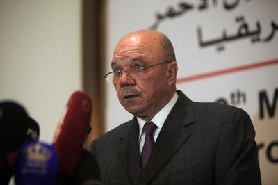 AMMAN, JORDAN - JANUARY 24: Former Prime Minister of Jordan Faisal Al-Fayez delivers a speech during the 9th Executive committee of the International Red Cross and Red Crescent conference in Amman, Jordan on January 24, 2017. (Photo by Salah Malkawi/Anadolu Agency/Getty Images)