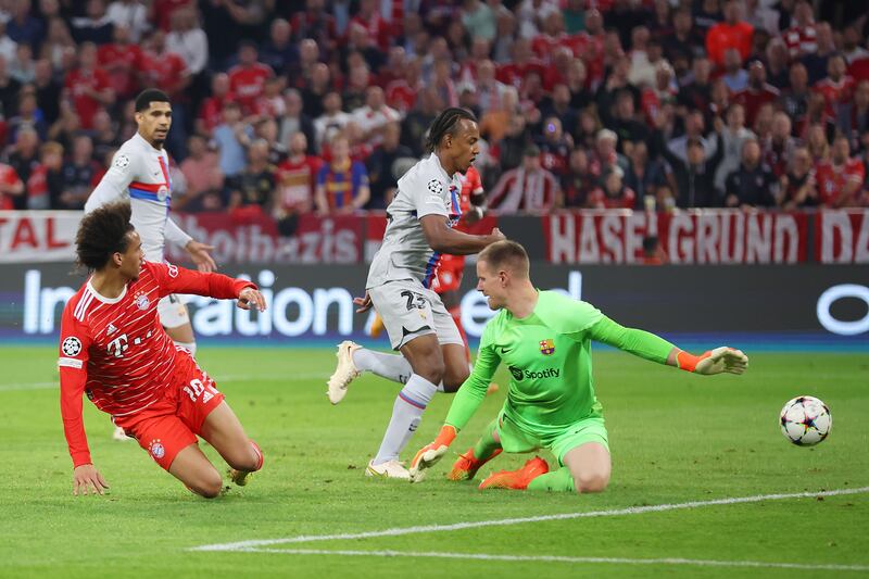 Leroy Sane scores Bayern's second goal. Getty