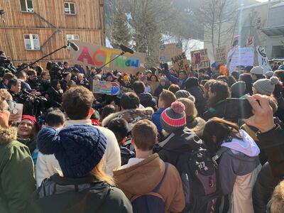About 200 activists answered Greta Thumberg's call for a climate strike as Davos drew to a close. Cody Combs / The National