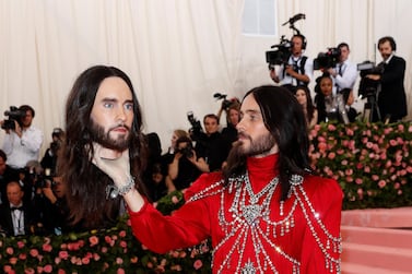Jared Leto wearing Gucci (and carrying a model of his own head) at the Met Gala 2019. Reuters