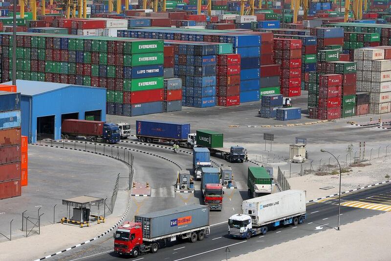 Cargo containers at Dubai’s Jebel Ali port. An increase in exports is key to the country’s economic improvement. Pawan Singh / The National 