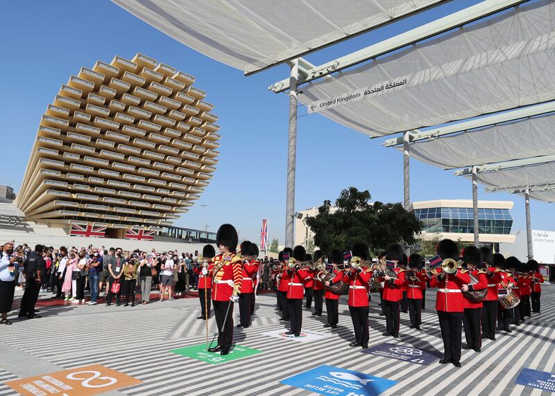 The Coldstream Guards parade to mark UK 'national day 'at Expo 2020 Dubai. All photos: Chris Whiteoak / The National